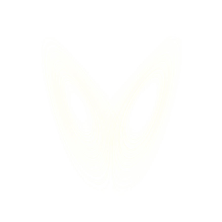 The two-lobed Lorenz attractor traced as thousands of fine overlapping orbits, projected onto the x–z plane.